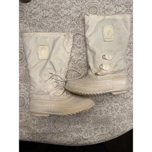Sorel Boots Womens 6 Winter Snow White Round Toe Mid Calf Lace Up Pull On Casual